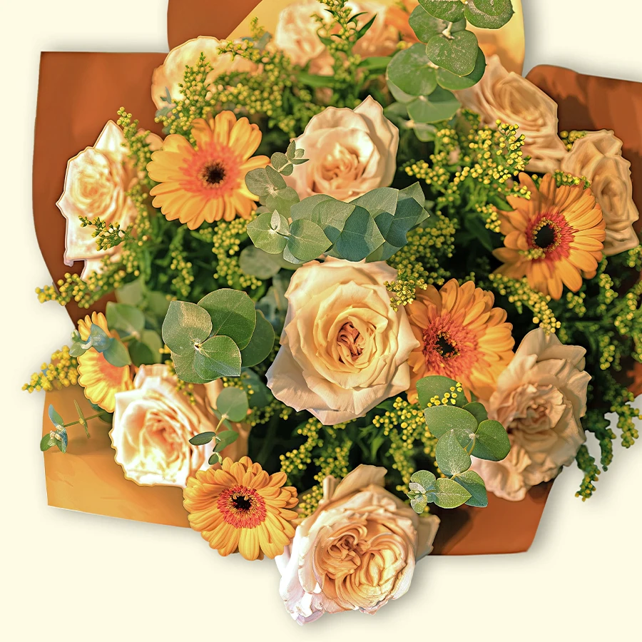 Buchet "Răsărit de Soare" 🌅 cu Gerbera și Trandafiri - imagine 2