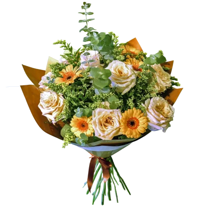 Buchet "Răsărit de Soare" 🌅 cu Gerbera și Trandafiri