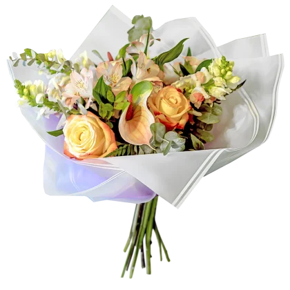 Buchet "Stil și Rafinament" 💜 cu Anthurium și Alstroemeria