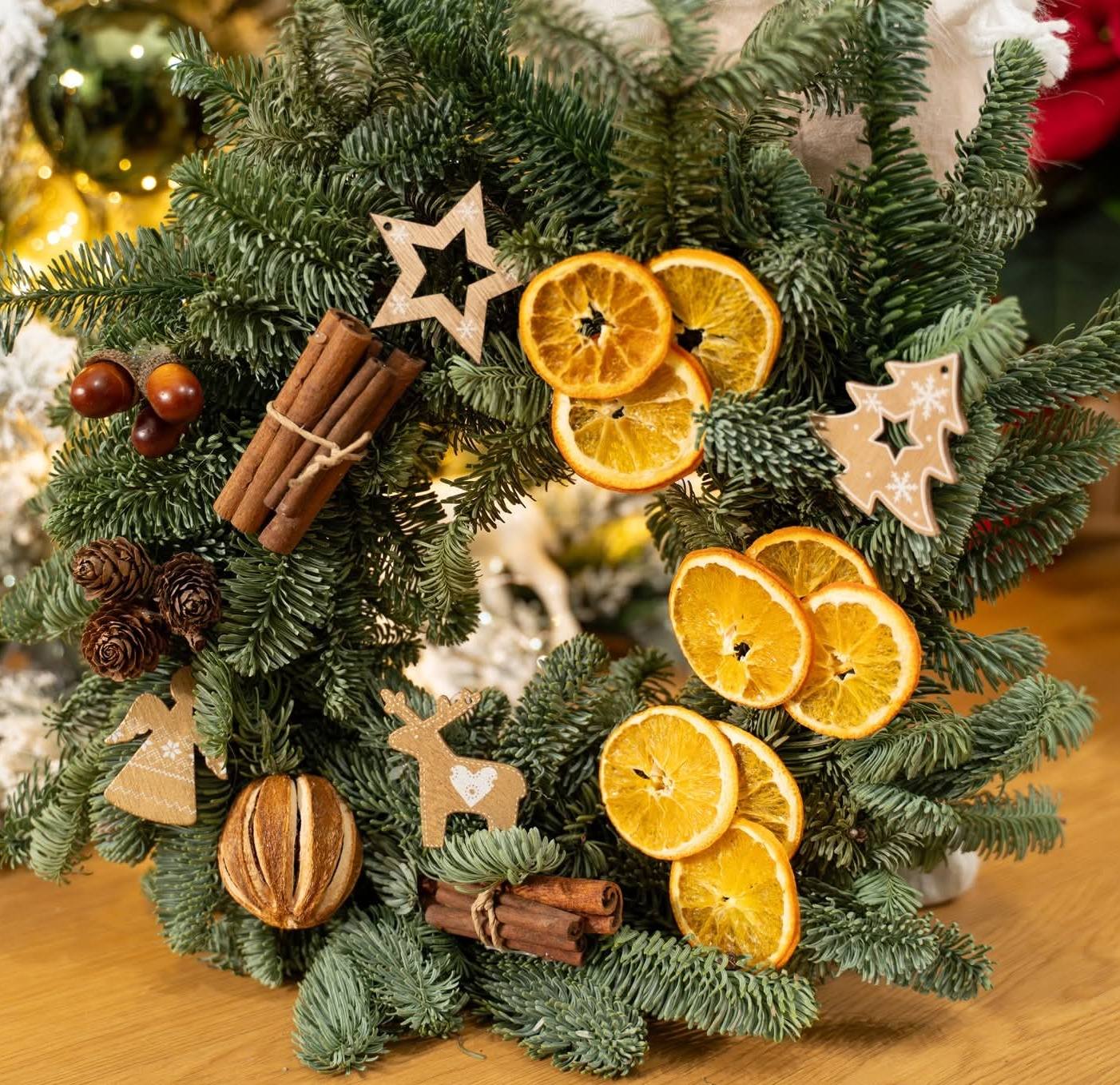 Coronita decorativa de Craciun, 30 cm, cu portocale uscate
