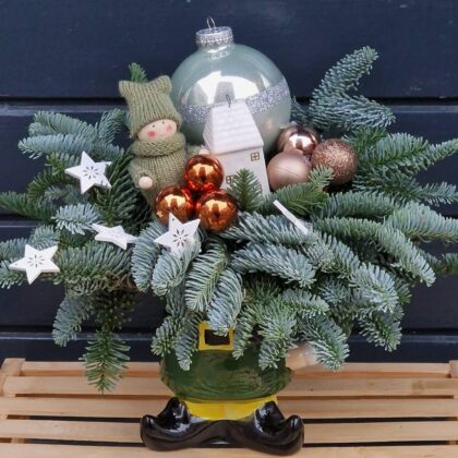 Aranjament in canuta cu decor de craciun 20 cm