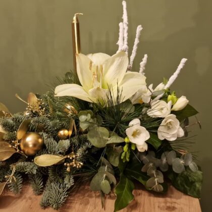 Aranjament White Christmas, dimensiune 35 cm aproximativ